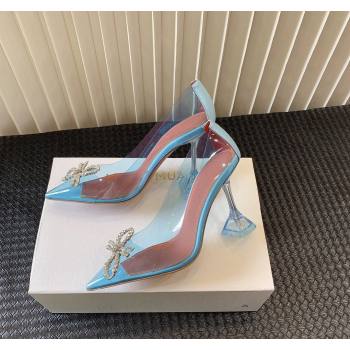 Amina Muaddi Rosie Glass PVC Pumps 9.5cm with Crystals Bow Light Blue 2024 0124 (MD-240124079)