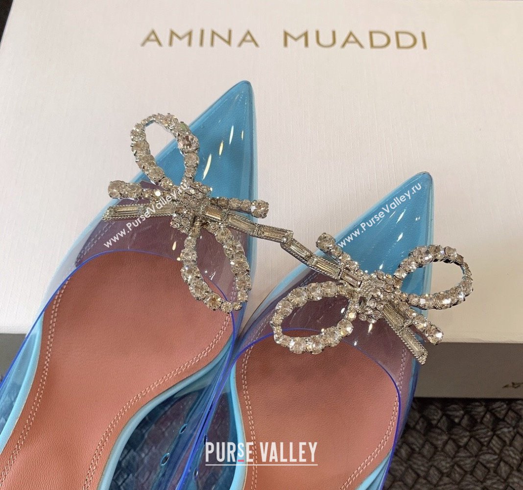 Amina Muaddi Rosie Glass PVC Pumps 9.5cm with Crystals Bow Light Blue 2024 0124 (MD-240124079)