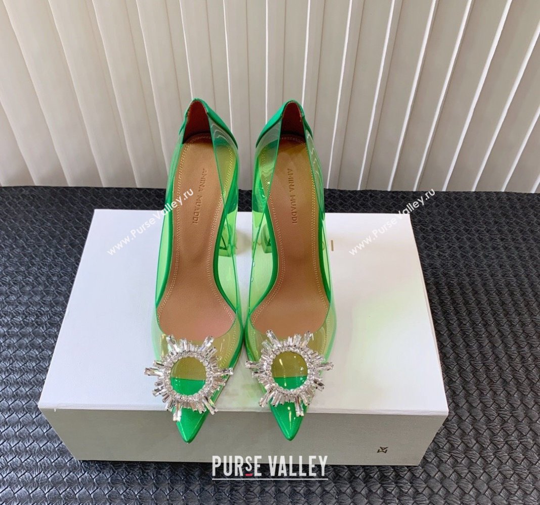 Amina Muaddi Begum Glass PVC Pumps 9.5cm with Crystals Circle Green 2024 0124 (MD-240124081)