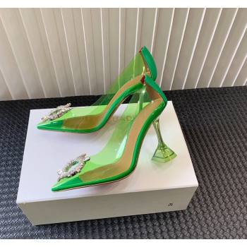 Amina Muaddi Begum Glass PVC Pumps 9.5cm with Crystals Circle Green 2024 0124 (MD-240124081)