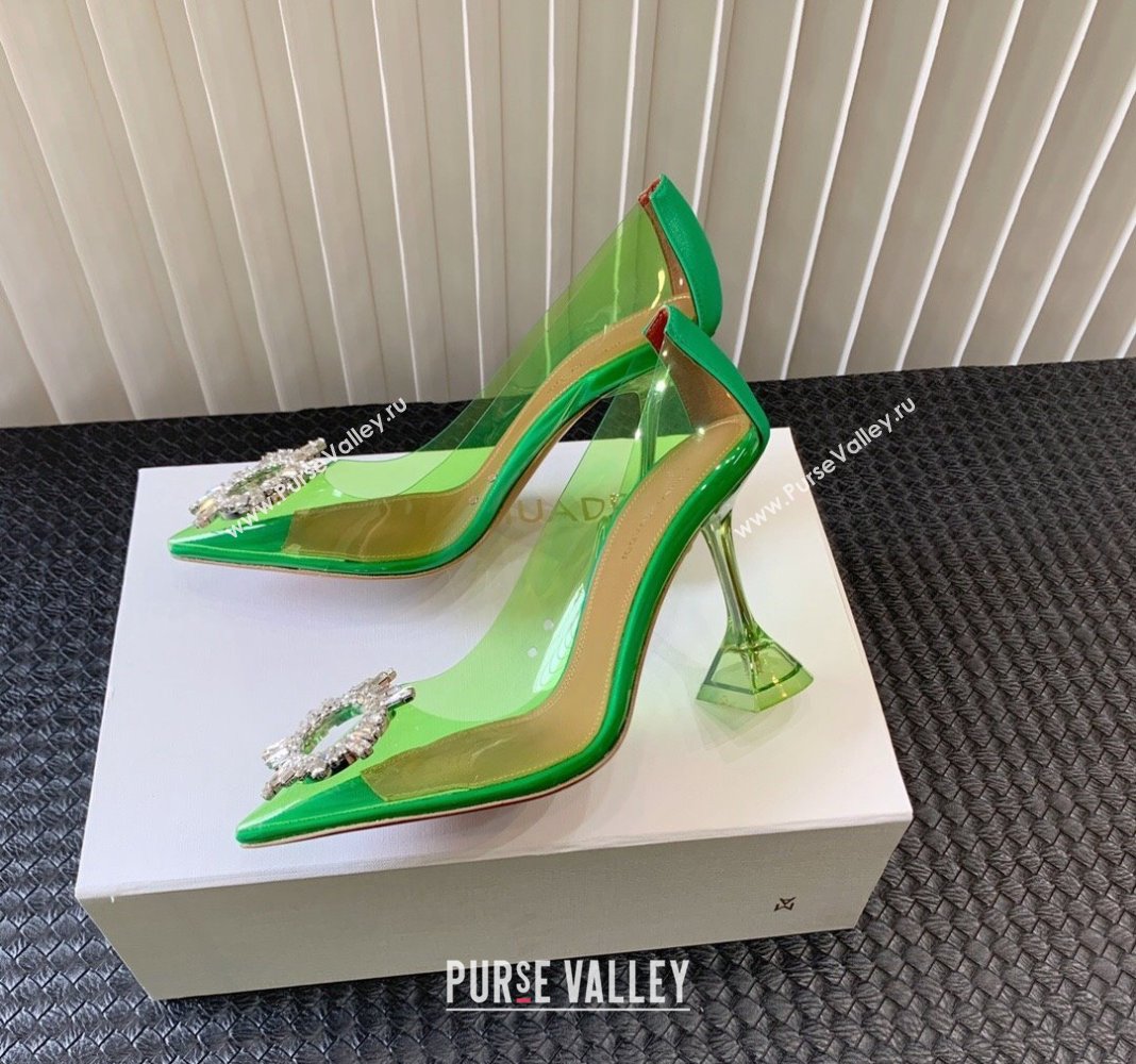 Amina Muaddi Begum Glass PVC Pumps 9.5cm with Crystals Circle Green 2024 0124 (MD-240124081)