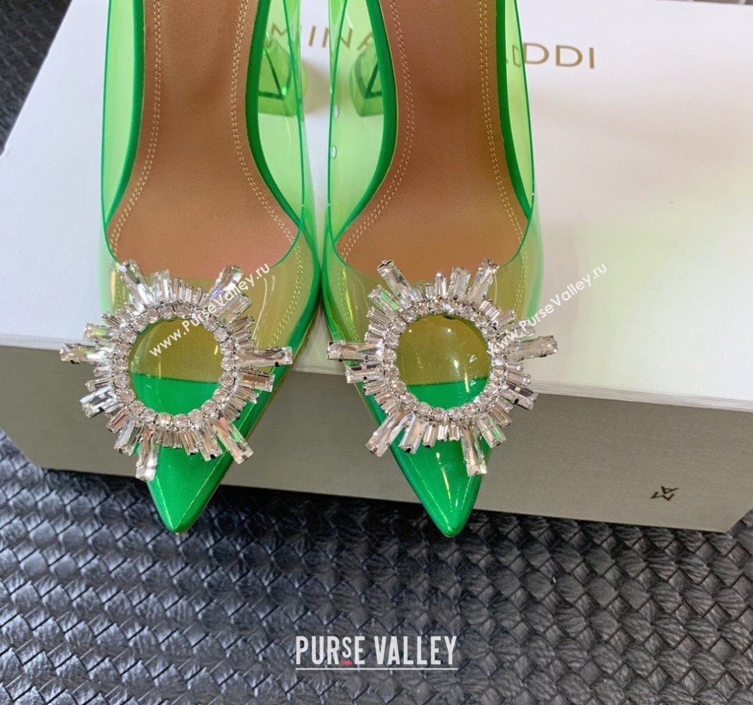 Amina Muaddi Begum Glass PVC Pumps 9.5cm with Crystals Circle Green 2024 0124 (MD-240124081)