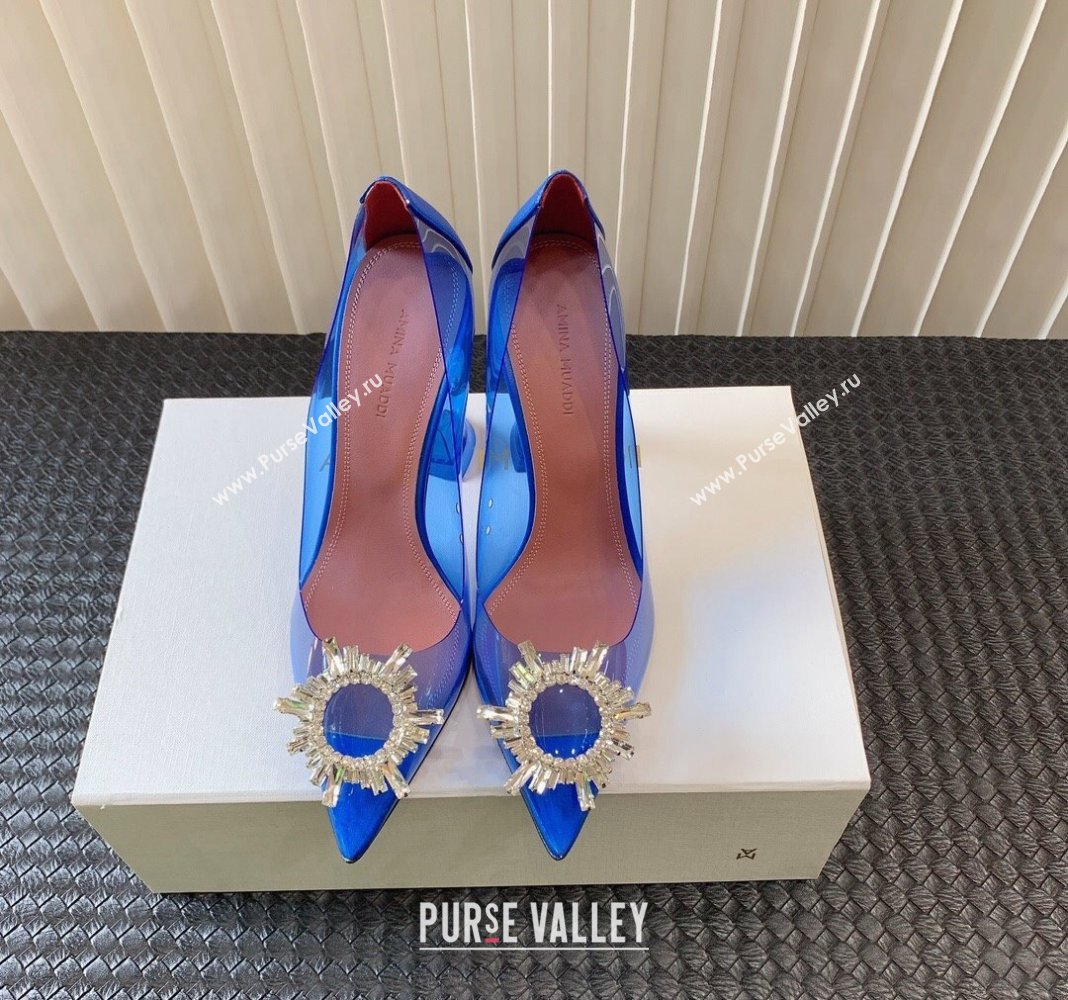 Amina Muaddi Begum Glass PVC Pumps 9.5cm with Crystals Circle Royal Blue 2024 0124 (MD-240124086)