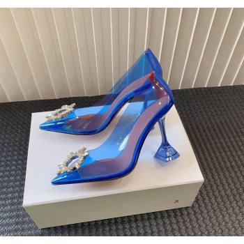 Amina Muaddi Begum Glass PVC Pumps 9.5cm with Crystals Circle Royal Blue 2024 0124 (MD-240124086)