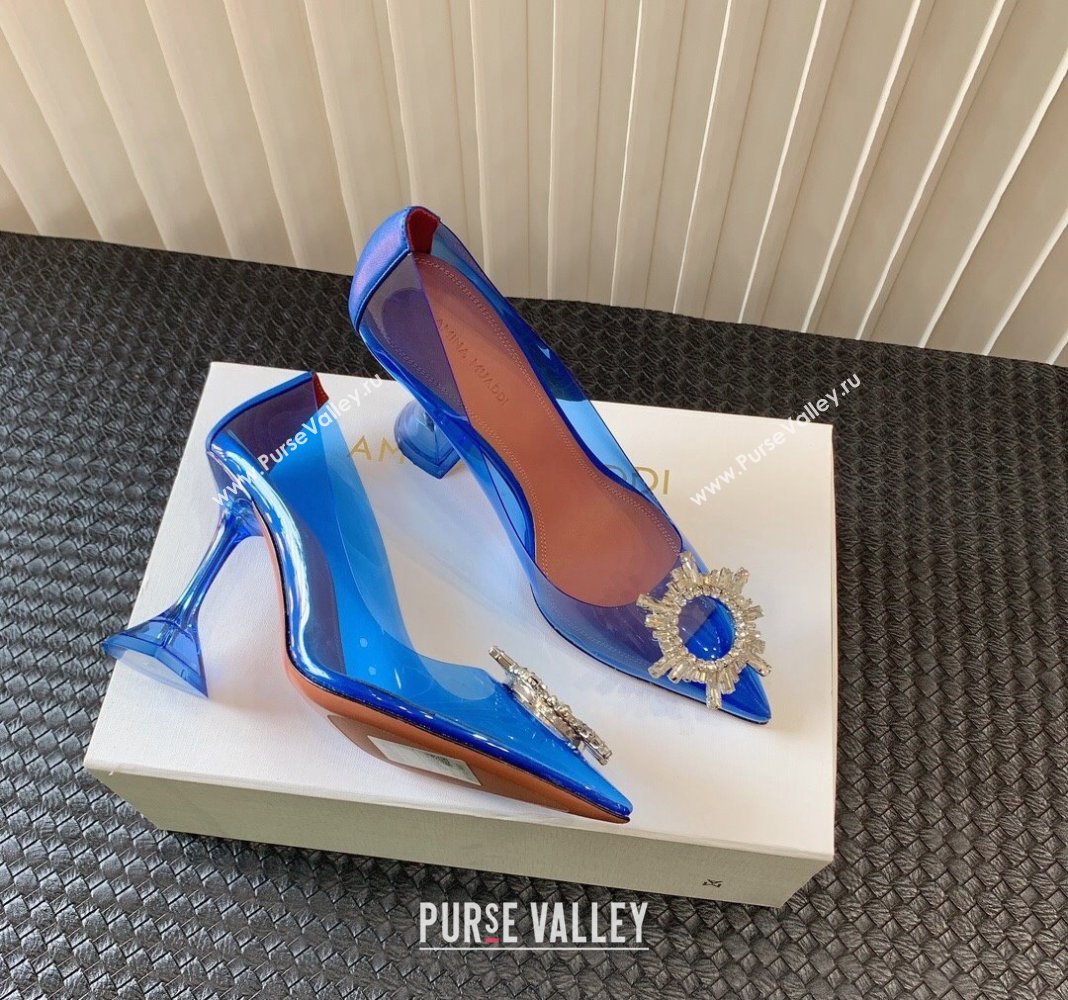 Amina Muaddi Begum Glass PVC Pumps 9.5cm with Crystals Circle Royal Blue 2024 0124 (MD-240124086)