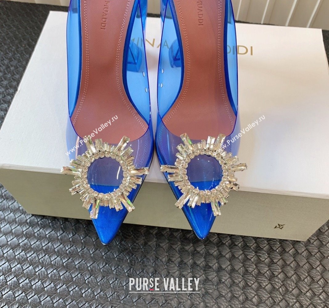 Amina Muaddi Begum Glass PVC Pumps 9.5cm with Crystals Circle Royal Blue 2024 0124 (MD-240124086)