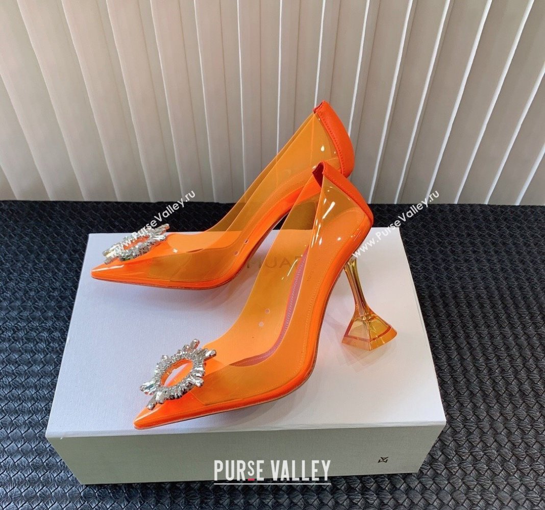 Amina Muaddi Begum Glass PVC Pumps 9.5cm with Crystals Circle Orange 2024 0124 (MD-240124088)