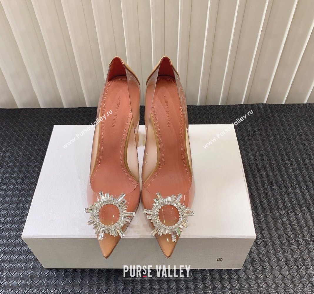 Amina Muaddi Begum Glass PVC Pumps 9.5cm with Crystals Circle Apricot 2024 0124 (MD-240124090)