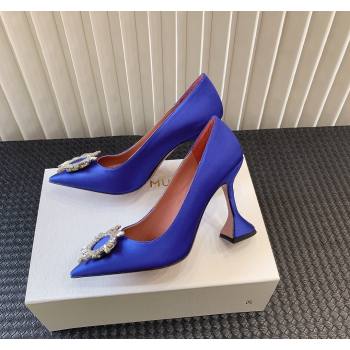 Amina Muaddi Begum Glass Satin Pumps 9.5cm with Crystals Circle Royal Blue 2024 0124 (MD-240124097)