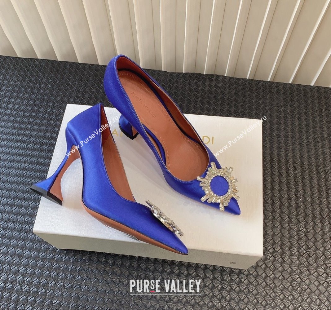 Amina Muaddi Begum Glass Satin Pumps 9.5cm with Crystals Circle Royal Blue 2024 0124 (MD-240124097)