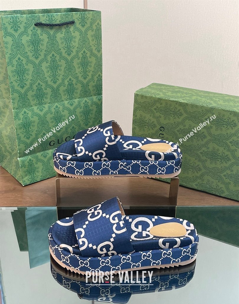 Gucci Platform Slide Sandals 5cm in GG Ripstop Fabric Blue 2024 (SS-240127073)