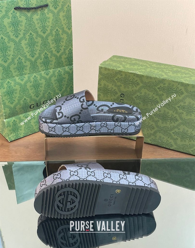 Gucci Platform Slide Sandals 5cm in GG Ripstop Fabric Grey 2024 (SS-240127074)