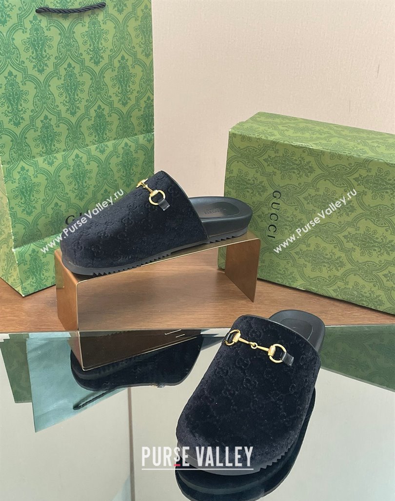 Gucci GG Velvet Mules with Horsebit Black 2024 0127 (SS-240127077)