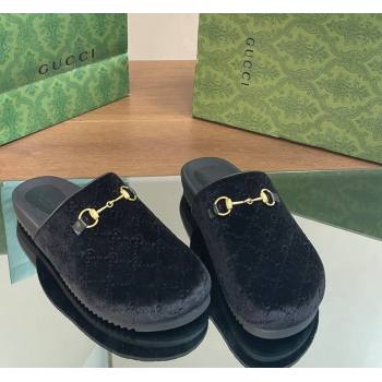 Gucci GG Velvet Mules with Horsebit Black 2024 0127 (SS-240127077)