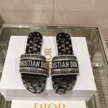 Dior Dway Flat Slide Sandals in Black and Gold-Tone Butterfly Zodiac Embroidery 2024 0126 (MD-240126013)