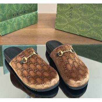 Gucci GG Velvet Mules with Horsebit Brown 2024 0127 (SS-240127079)