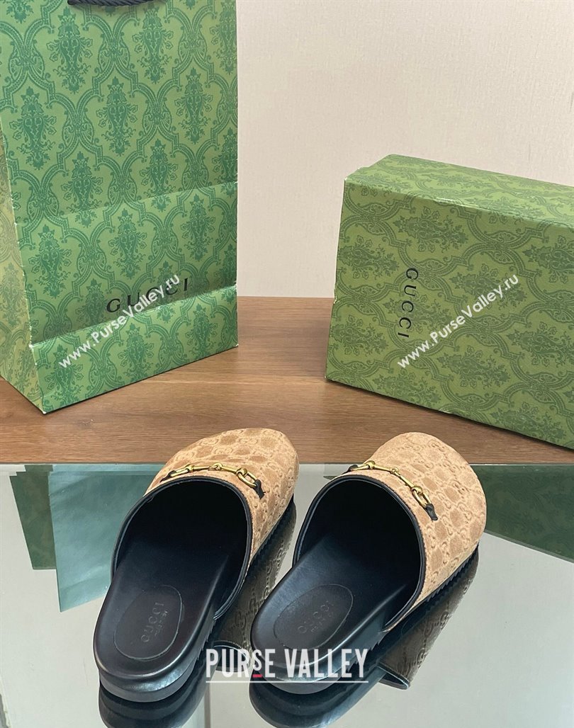 Gucci GG Velvet Mules with Horsebit Brown 2024 0127 (SS-240127079)