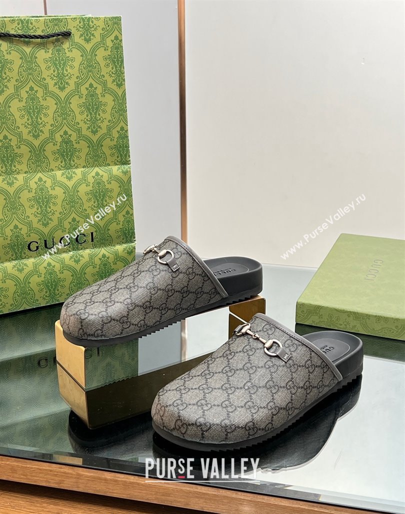 Gucci GG Canvas Mules with Horsebit Grey/Black 2024 0127 (SS-240127080)