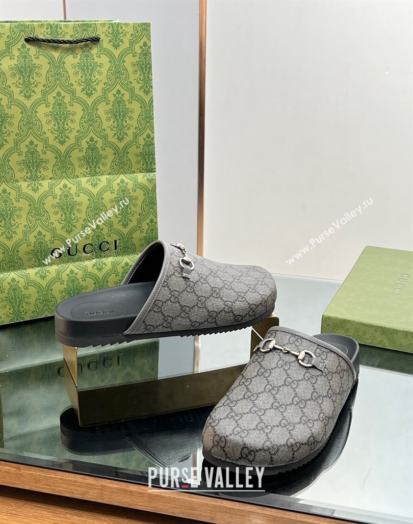 Gucci GG Canvas Mules with Horsebit Grey/Black 2024 0127 (SS-240127080)