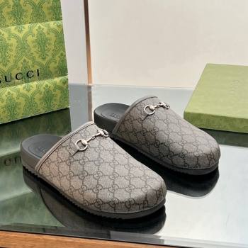 Gucci GG Canvas Mules with Horsebit Grey/Black 2024 0127 (SS-240127080)