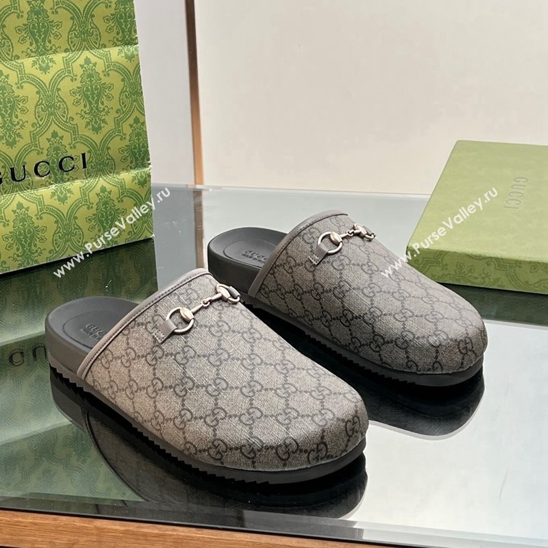 Gucci GG Canvas Mules with Horsebit Grey/Black 2024 0127 (SS-240127080)