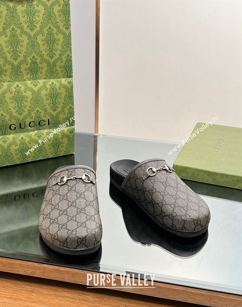 Gucci GG Canvas Mules with Horsebit Grey/Black 2024 0127 (SS-240127080)