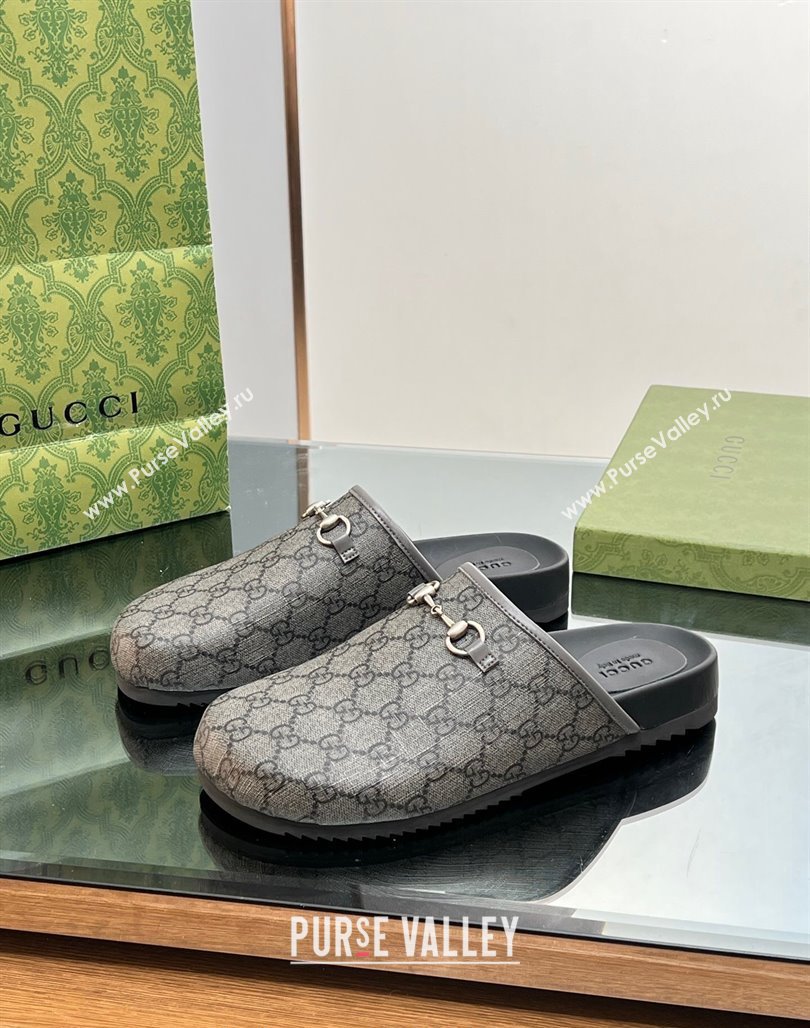 Gucci GG Canvas Mules with Horsebit Grey/Black 2024 0127 (SS-240127080)