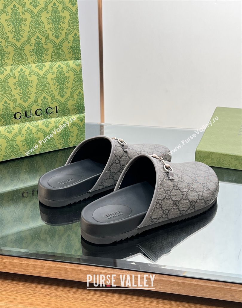 Gucci GG Canvas Mules with Horsebit Grey/Black 2024 0127 (SS-240127080)