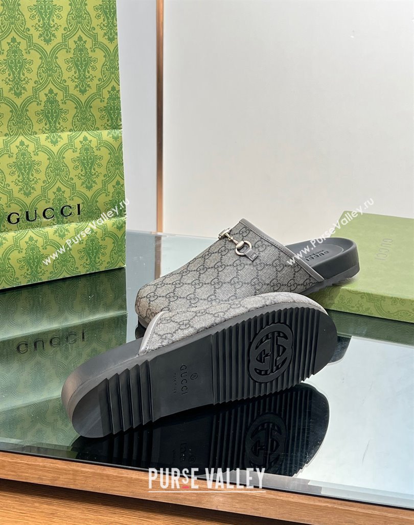 Gucci GG Canvas Mules with Horsebit Grey/Black 2024 0127 (SS-240127080)