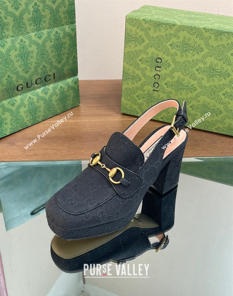 Gucci GG Canvas Horsebit Slingback Pumps 8.5cm 771566 Black 2024 (MD-240127082)