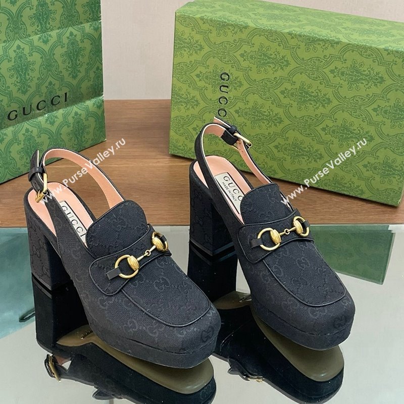 Gucci GG Canvas Horsebit Slingback Pumps 8.5cm 771566 Black 2024 (MD-240127082)