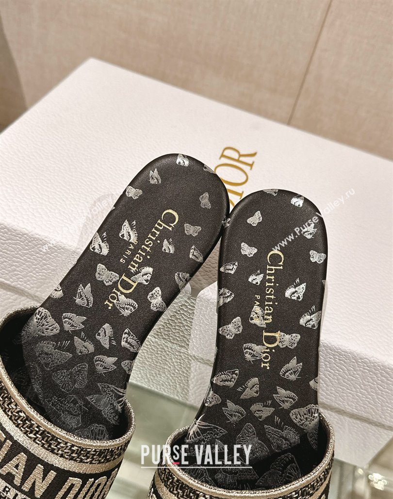 Dior Dway Flat Slide Sandals in Black and Gold-Tone Butterfly Zodiac Embroidery 2024 0126 (MD-240126013)