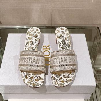 Dior Dway Heel Slide Sandals 3.5cm White and Gold-Tone Butterfly Zodiac Embroidery 2024 0126 (MD-240126002)