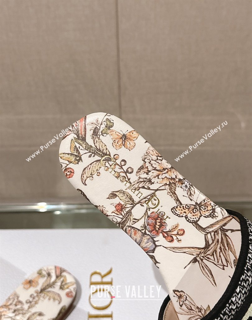 Dior Dway Flat Slide Sandals in Gold-Tone Embroidered Cotton with Toile de Jouy Mexico Motif 2024 0126 (MD-240126014)