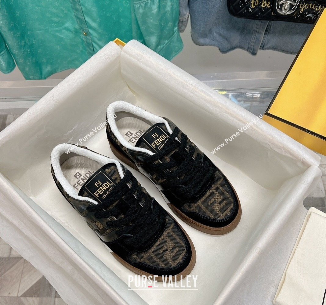 Fendi Match Low Top Sneakers in Canvas and Suede Black 2024 0129 (SS-240129002)