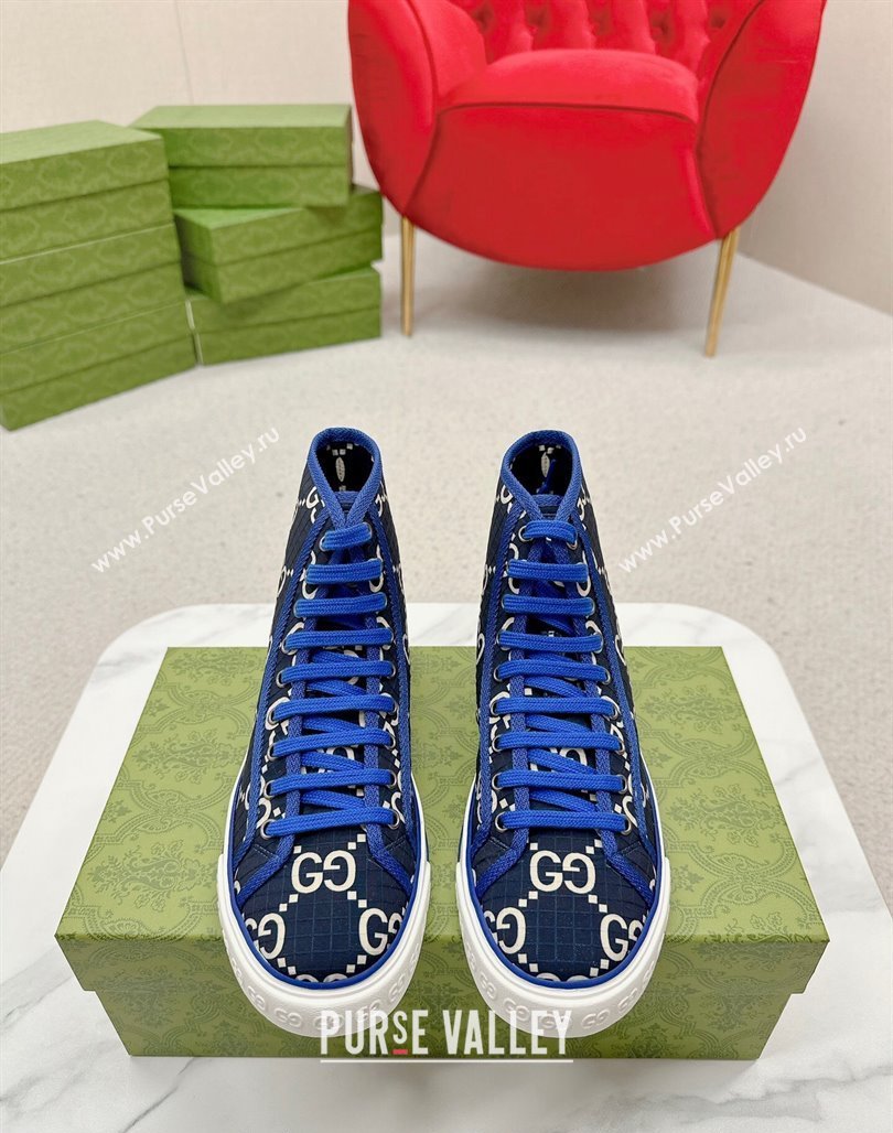 Gucci Tennis 1977 High-top Sneakers in GG Ripstop Fabric Blue 2024 774289 (MD-240127061)