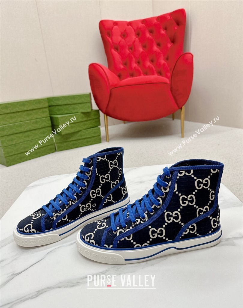 Gucci Tennis 1977 High-top Sneakers in GG Ripstop Fabric Blue 2024 774289 (MD-240127061)