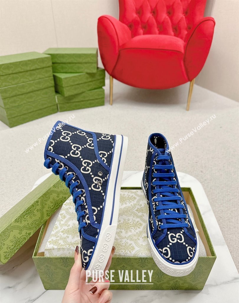 Gucci Tennis 1977 High-top Sneakers in GG Ripstop Fabric Blue 2024 774289 (MD-240127061)