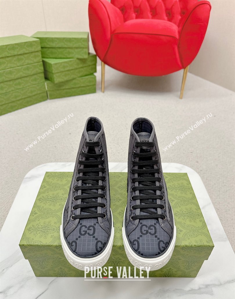 Gucci Tennis 1977 High-top Sneakers in GG Ripstop Fabric Dark Grey 2024 774289 (MD-240127062)