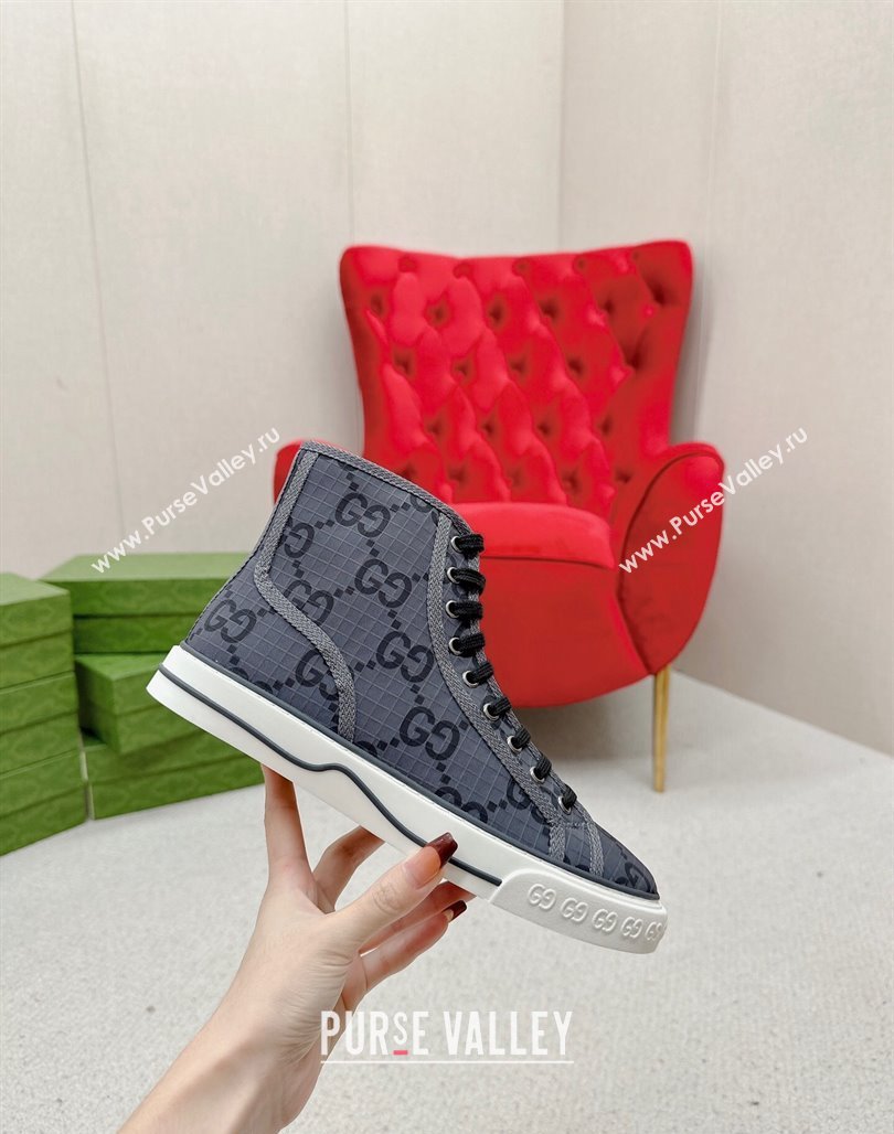 Gucci Tennis 1977 High-top Sneakers in GG Ripstop Fabric Dark Grey 2024 774289 (MD-240127062)