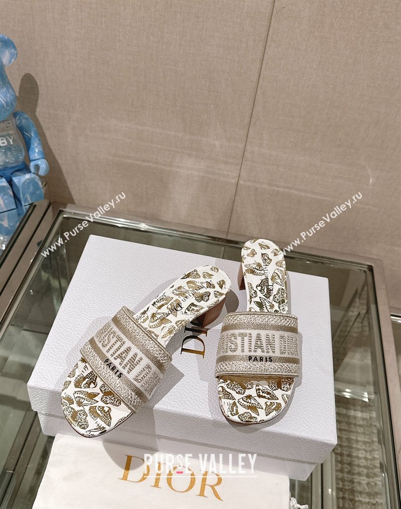 Dior Dway Heel Slide Sandals 3.5cm White and Gold-Tone Butterfly Zodiac Embroidery 2024 0126 (MD-240126002)