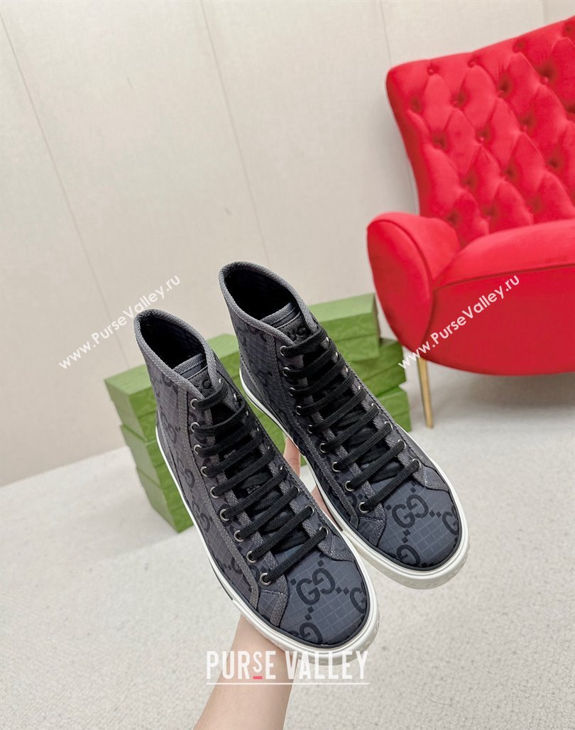 Gucci Tennis 1977 High-top Sneakers in GG Ripstop Fabric Dark Grey 2024 774289 (MD-240127062)