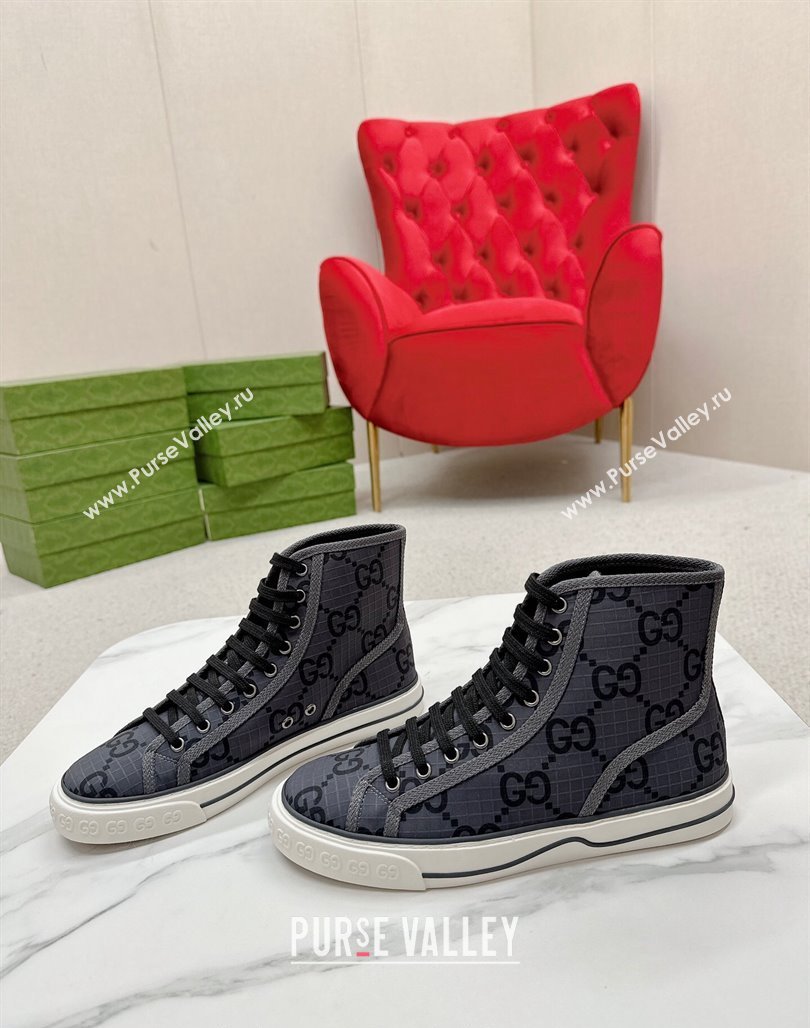 Gucci Tennis 1977 High-top Sneakers in GG Ripstop Fabric Dark Grey 2024 774289 (MD-240127062)