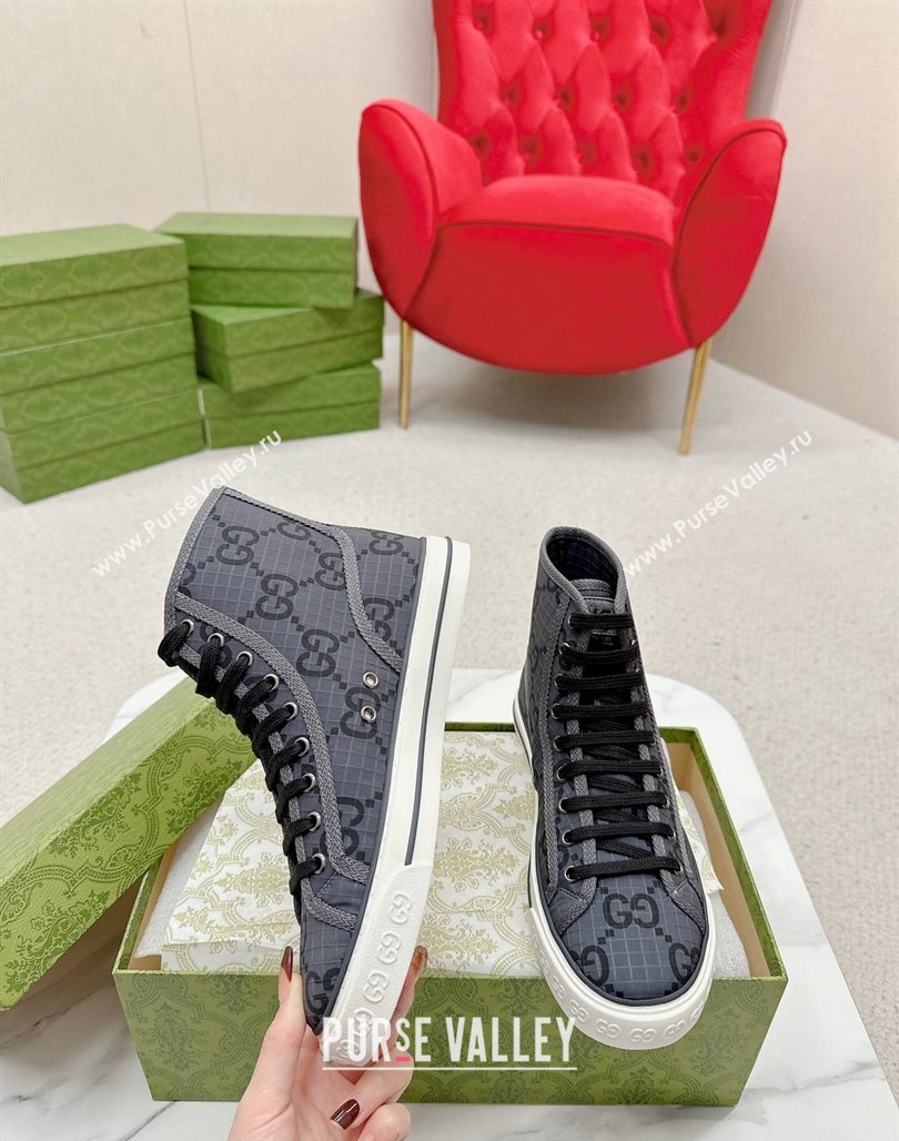 Gucci Tennis 1977 High-top Sneakers in GG Ripstop Fabric Dark Grey 2024 774289 (MD-240127062)