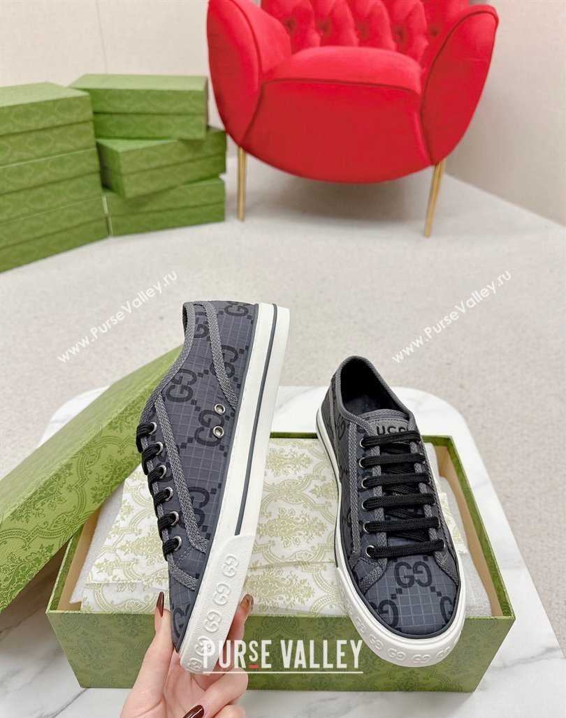 Gucci Tennis 1977 Low-top Sneakers in GG Ripstop Fabric Dark Grey 2024 774289 (MD-240127064)