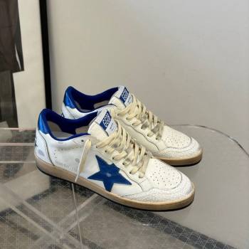 Golden Goose Women Ball Star Sneakers Wishes in white nappa leather with bright blue star and heel tab 2024 (13-240129003)