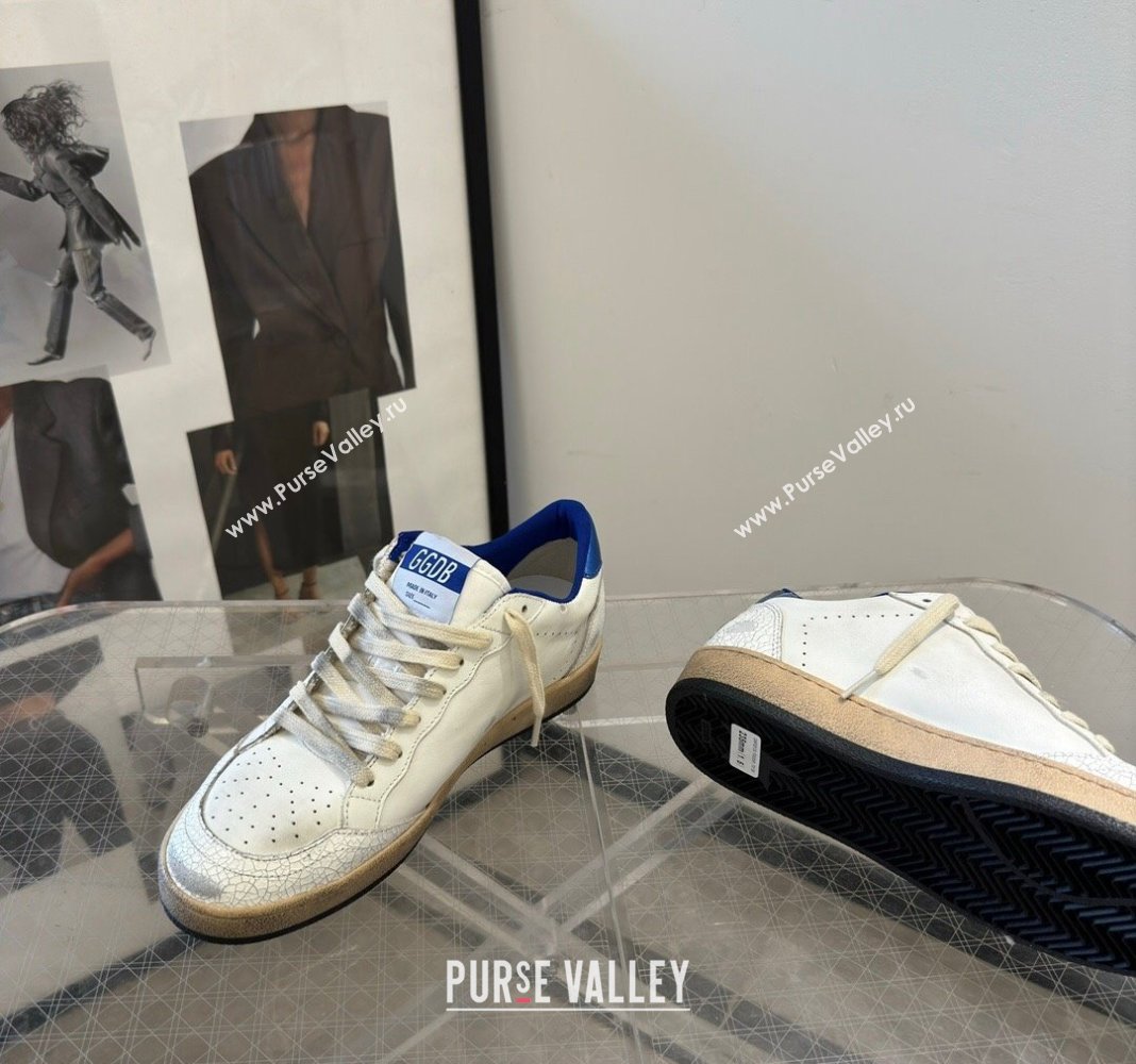 Golden Goose Women Ball Star Sneakers Wishes in white nappa leather with bright blue star and heel tab 2024 (13-240129003)