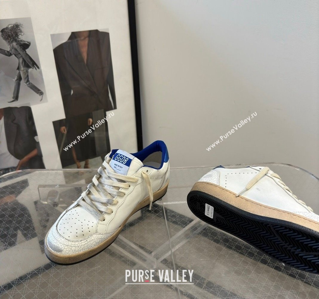 Golden Goose Women Ball Star Sneakers Wishes in white nappa leather with bright blue star and heel tab 2024 (13-240129003)