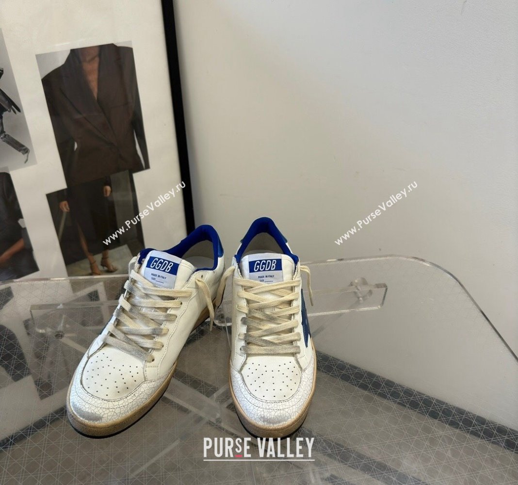 Golden Goose Women Ball Star Sneakers Wishes in white nappa leather with bright blue star and heel tab 2024 (13-240129003)