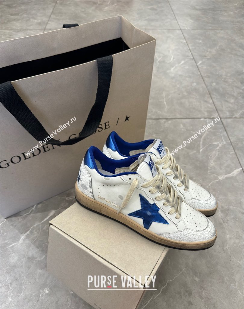 Golden Goose Women Ball Star Sneakers Wishes in white nappa leather with bright blue star and heel tab 2024 (13-240129003)